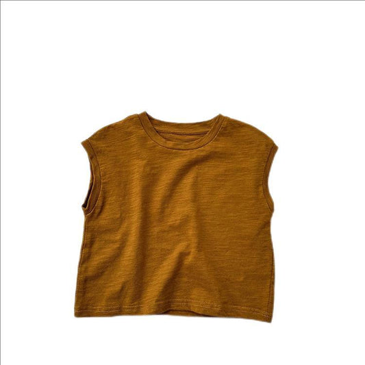 Kids Unisex Crew Neck Sleeveless Thin Solid Color Top Vest