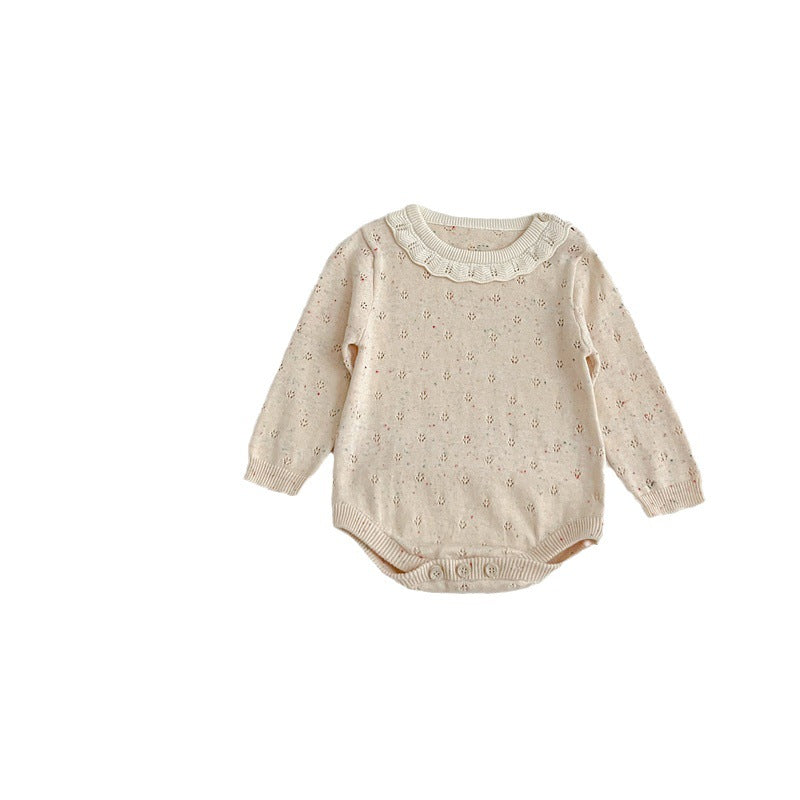 Solid Color Ruffle Neck Hollow Carved Design Onesies