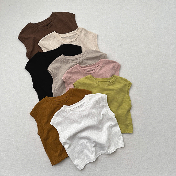 Kids Unisex Crew Neck Sleeveless Thin Solid Color Top Vest