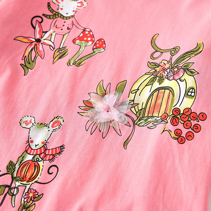 Spring and Autumn Girls Floral Pattern Long Sleeves Top and Pants Clothing Set