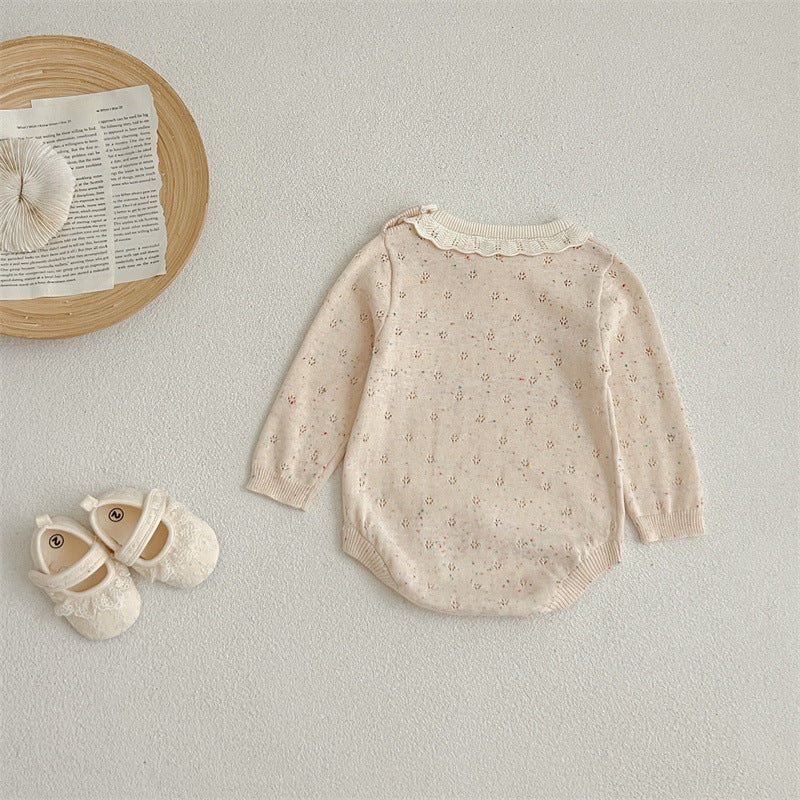 Solid Color Ruffle Neck Hollow Carved Design Onesies