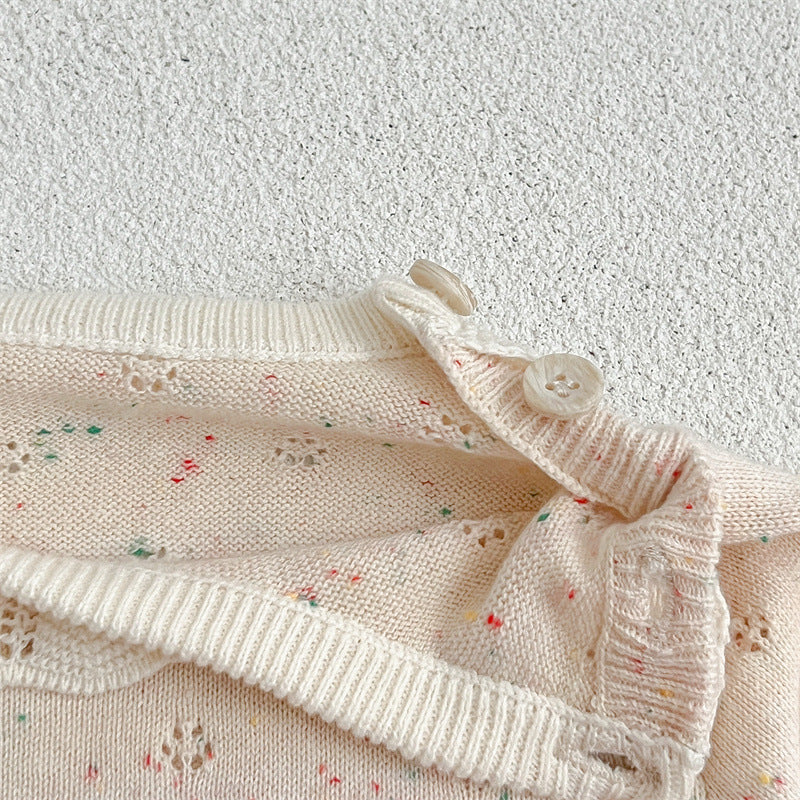 Solid Color Ruffle Neck Hollow Carved Design Onesies