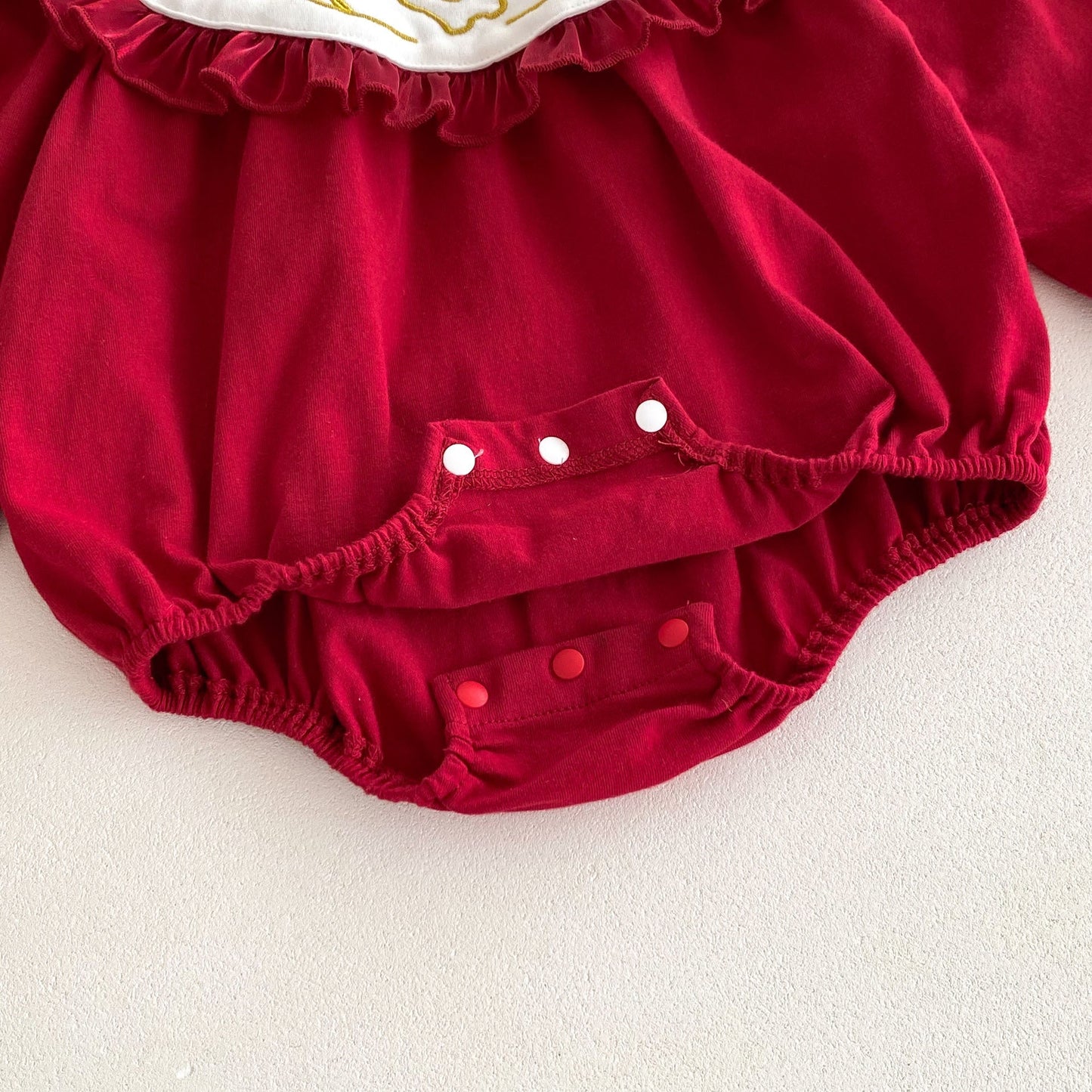 Autumn Arrival Baby Girls Long Sleeves Rabbit Embroidery Collar Red Onesies