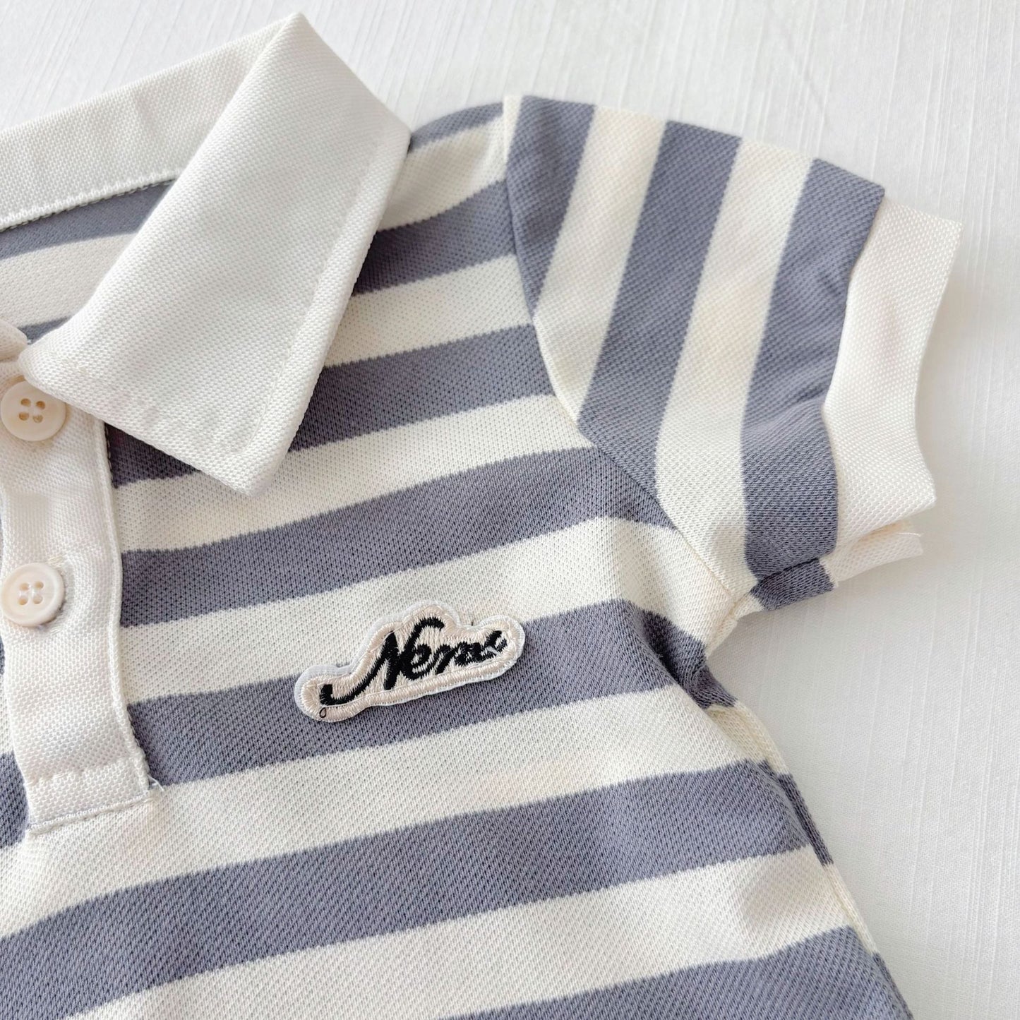 Summer Arrival Baby Unisex Casual Striped Short Sleeves Turn-down Collar Onesies