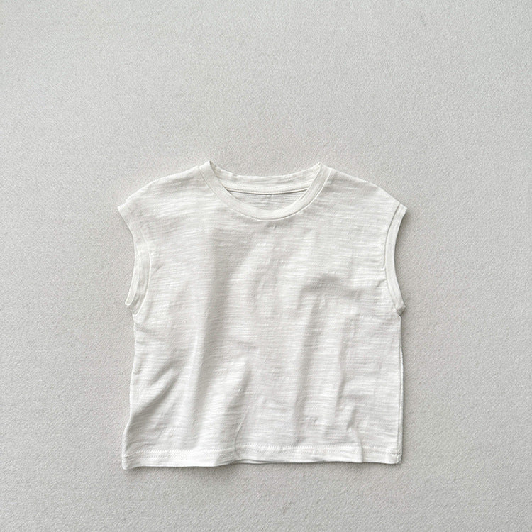 Kids Unisex Crew Neck Sleeveless Thin Solid Color Top Vest