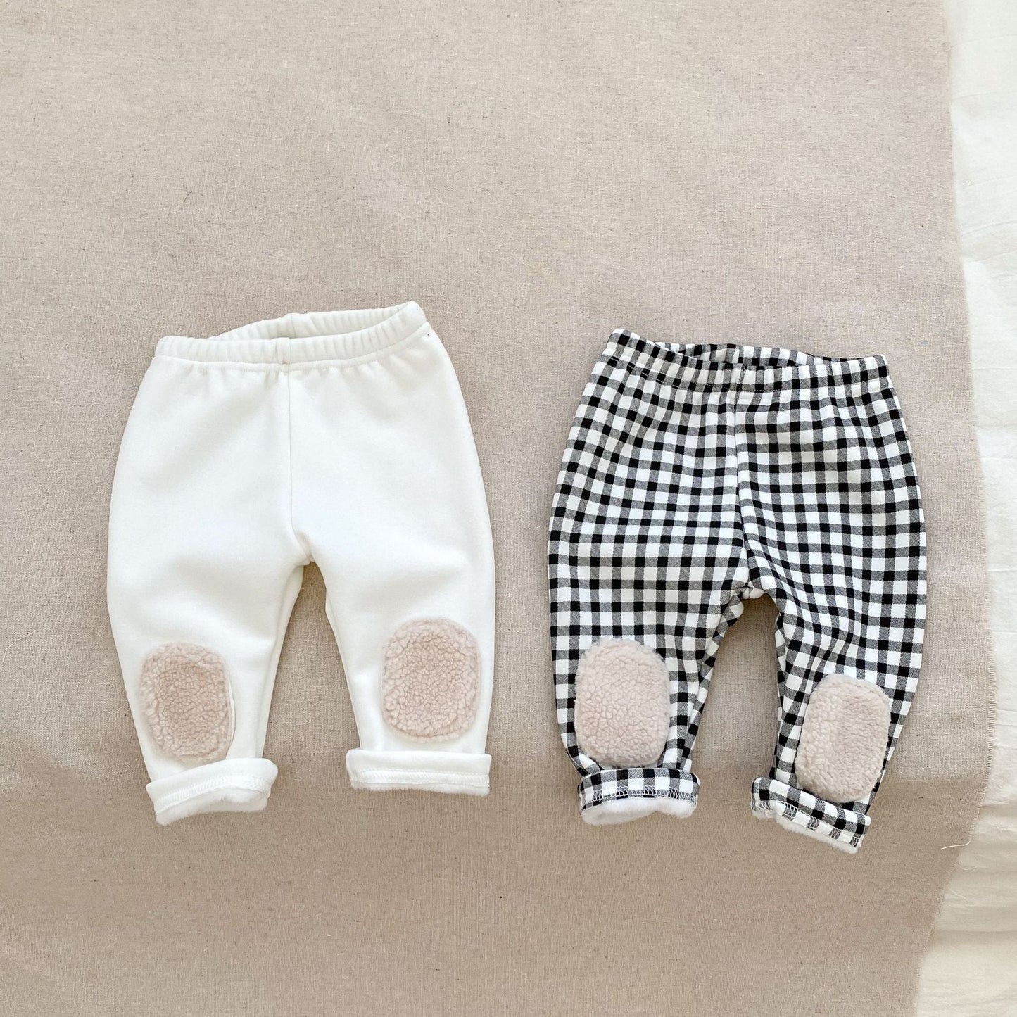 Baby Boy And Girl Two Kinds High Waist Thickened Long Pants In Winter